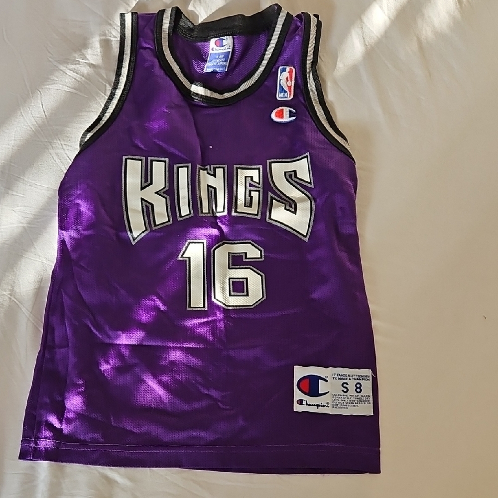 Vintage 2000s Champion Purple Kings Jersey with Number 16, Stojakovic
